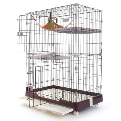 China Viable Stainless Steel Wire Pet Cat Cage With Wheels Stainless Steel Wire Mobile Pet Cat Cage for sale