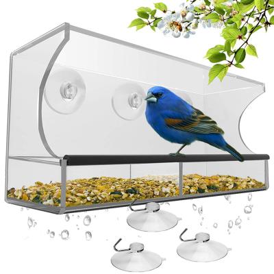 China Automatic Bird Feeder Transparent Acrylic With Powerful Suction Cup And Wild Bird Seed Tray Window Bird Feeder for sale