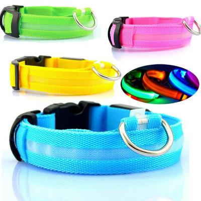 China Night Viable Safety Nylon Luminous Fluorescent Safety Pet Collar Dog LED Flashing Glow In The Dark Dog Collar for sale