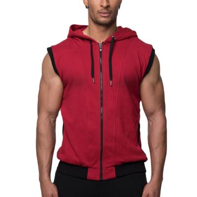 China Men Active Wear Anti-Shrink Sleeveless Sweatshirt Full Zipper Drawstring Fitness Sports Hoodies for sale