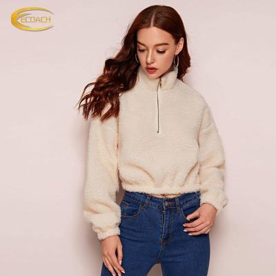 China New Fashion Women Anti-pilling Placket Teddy Bear OEM Half Hoodie 100%Polyester Sweatshirt Single Zipper for sale