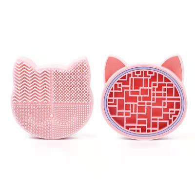 China 2 Viable in 1cat Makeup Brush Cleaning Mat With Brush Drying Holder Organizer Rack With Color Removal Sponge for sale