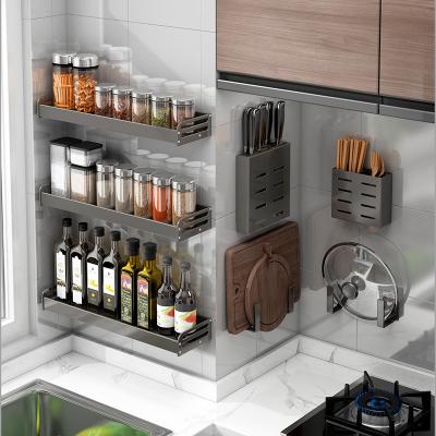 China Europe Kitchen Household Shelf Wall Mounted No-Hole Seasoning Supplies Rest Full Rack Multifunctional Tool Storage Rack for sale