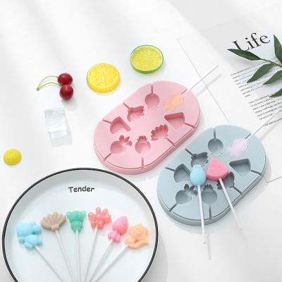 China Household Viable DIY Homemade Silicone Mold Candy Lollipop Small Cheese Stick With Lid Cartoon Variety for sale