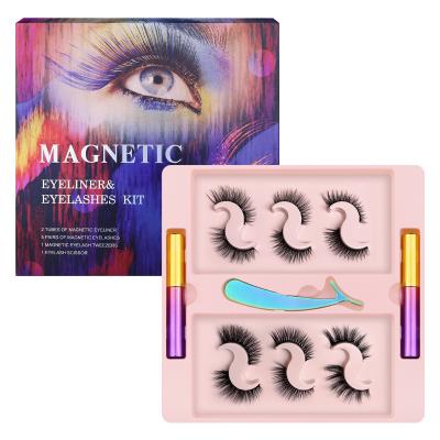 China Cruelty Free/25 Times Reusable/Comfortable Own Use Private Label Custom Natural Invisible Magnetic Lashes Kit Packaging Box 3d Mink Eyelashes Brand Set for sale