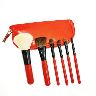 China Angular Blush Customized Professional Red 6 Piece Bag Package Makeup Brush Set Cosmetic Tools for sale