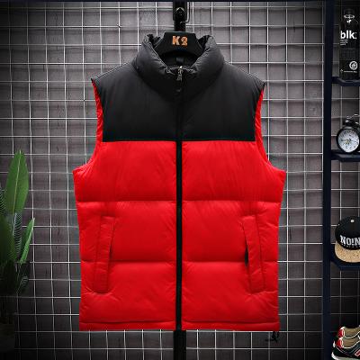 China Anti-wrinkle brand custom logo high quality 100% polyester shell and coating of polyester filling plus size men's red stripper vest for sale