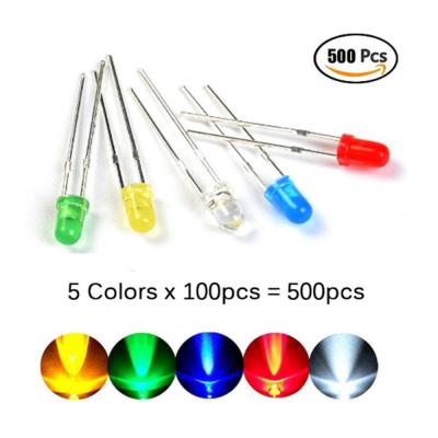 China 500Pcs/lot 3MM LED Diode Assorted Kit Mixed Color Red Green 5color White Blue Yellow Each 100pcs Diy LED Diode Kit Led Set 3mm Red Led for sale