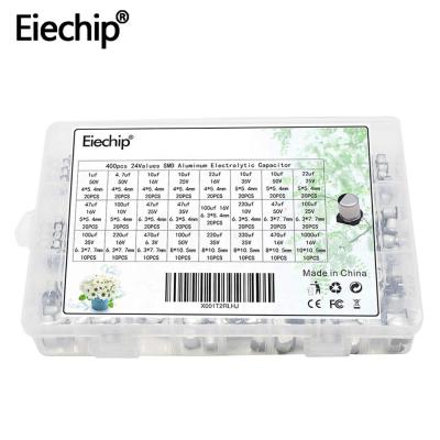 China Eiechip 400pcs/lot Value Matched Aluminum Electrolytic Capacitor 1uF-1000uF 24 Bypass Electrolytic Capacitor SMD Kit for sale