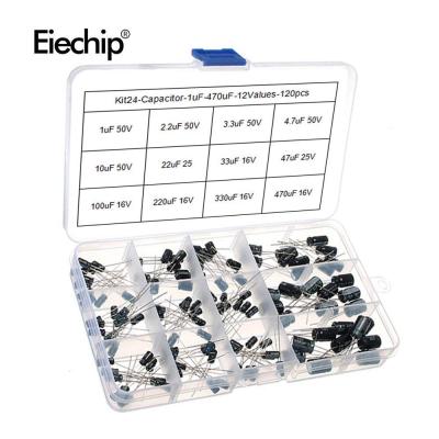 China Eiechip120Pcs/sort 1uF-470uF 12Values10pcs General Purpose Aluminum Electrolytic Capacitor Kit Component Box Assortment For 1UF 2.2UF 3.3UF 4.7UF for sale