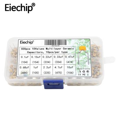 China Eiechip 500pcs/lot 10Values50pcs 0.1uF-10uF General Purpose Multilayer Ceramic Capacitors 104~106)50V (Assorted Kit Assortment Set With Storage for sale