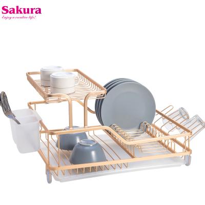 China 2 Tier Viable Top Selling Dish Drainer Rack For Kitchen Organization Aluminum Rack For Storage for sale