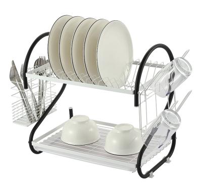 China Sustainable Promotion Carbon Steel Racks For Kitchen 2 Layer Grid Powder Coating Dish Rack for sale