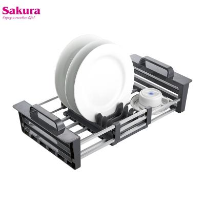 China Hot Selling Multifunctional Expandable Aluminum Dish Drainer Rack Viable For Kitchen Storage for sale