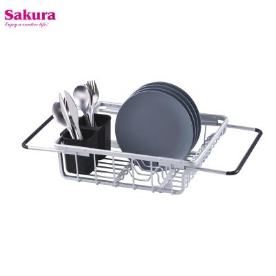 China Hot Selling Multifunctional Expandable Aluminum Dish Drainer Rack Viable For Kitchen Storage for sale