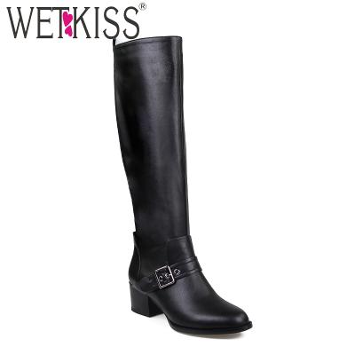 China Fashion Boot 2018 Winter New Model OEM ODM Women's Knee High Boot PU High Heel Boot Material Thick Shoes Factory for sale