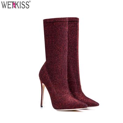 China Fashion \stiletto women shoes half boots new arrival stretch ladies winter high heel cheap high quality comfortable \durable boots for sale