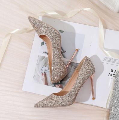 China WETKISS 2021 Other New Design Led Toes Wedding Shallow Sequined Thin Heels Ladies Pumps Elegant Shoes for sale