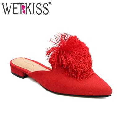 China 2018 fashion slippers factory supply low wholesale price tassel ball woman slipper woman mules lady slipper OEM ODM for sale