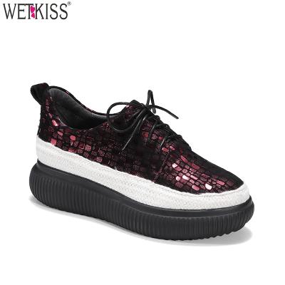 China New Arrival Women Shoes Platform Lace Up Sheepskin Sneakers OEM Shoes Fashion Round Toe Casual Shoes for sale