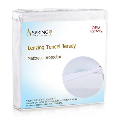 China Anti-bacteria Lenzing Tencel Lyocell Jersey TPU Fabric Laminated Waterproof Mattress Protector Cover for sale