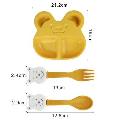 China Sustainable Three Piece Support Baby Toddler Plates Feeding Supplies Support Form Wheat Straw Dinnerware Set for sale