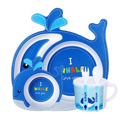 China 2021 Sustainable Cute Animal Design Whale Fiber Kids Tableware Kids Bamboo Tableware Set for sale