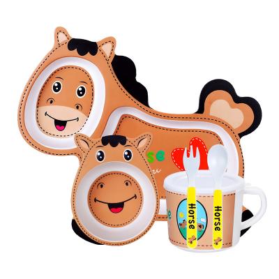 China Sustainable Cute Animal Horse Design Bamboo Fiber Kids Dinner Sets Kids Biodegradable Bamboo Tableware for sale