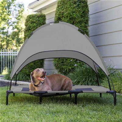 China Travel Mascotas Products Outdoor Raised Dog Bed Pet Cooling Cradle With Canopy Iron Metal Frame Removable Steel for sale