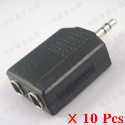 China Metal  and Plastic 10 Pcs 3.5mm Stereo Plug Male To 2 x 6.35mm Female Jack Audio Adapter for Bass guitar parts(ZJT-1X-2D-10) for sale