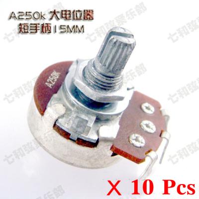 China 10 Pcs A250K Short Split shaft 15mm Guitar Pots Potentiometer For Guitar Bass Part  Full Size(DWQ-A250-15) A250K-D-15MM-10 for sale