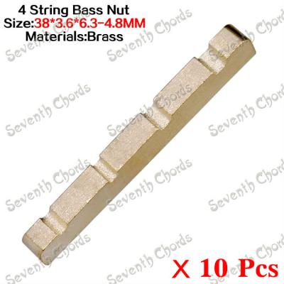 China Brass 10 Pcs 4 String Electric Bass Guitar Brass Nut - Size 38 x 3.6 x 6.3-4.8mm - Brass Bass Nut for sale