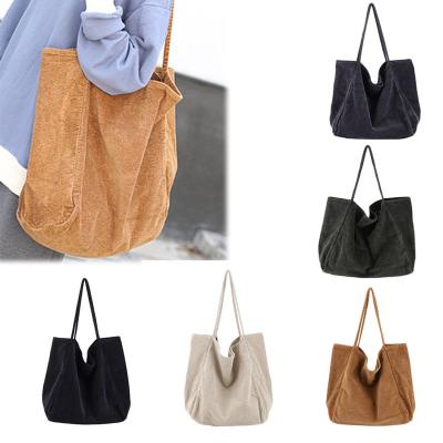 China HOT SALE Corduroy Fashion Large Capacity Women Handbag Shoulder Bags Korean Casual Tote Purse Green Corduroy Shopping Bag for sale