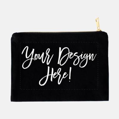 China Fashion Qetesh Fabric Cotton Canvas Zipper New Organic Logo Black Women Travel Cosmetic Custom Makeup Pouch Make Up Bag For Sale for sale