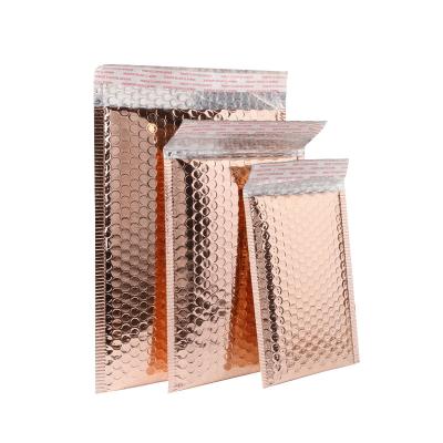 China Recyclable Custom Design Envelopes Padded Bubble Mailing Bags Rose Gold Glitter Metallic Foil Teal Bubble Mailers for sale