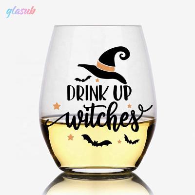 China Viable Custom Printed Wine Glass Halloween Funny Logo Witches Stemless Sublimation Water Drinking Glass 15oz 17oz 20oz for sale