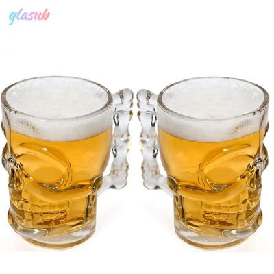 China Creative Glass Beer Mug 540ml Solid Handled Heavy Low Classic Funny Skull Halloween Beer Draft Mug Clear Glass Drinking Glasses for sale