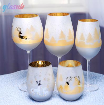 China Funny Stem Red Wine Glasses Xmas Wine Decoration Stemless Party Custom Stemless Festival Glass Long for sale