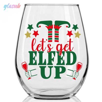 China Funny Christmas Decoration Viable Water Drinking Glass 20oz 600ml Custom Printing Stemless Wine Glasses For Party Event for sale