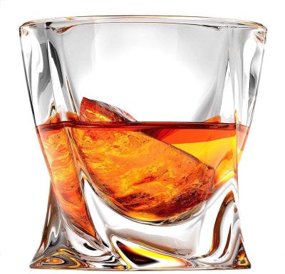 China Amazon CLASSIC Hot Selling Crystal Square Whiskey Glass Twisted Liquor Clear Old Fashioned Whiskey Glasses for sale