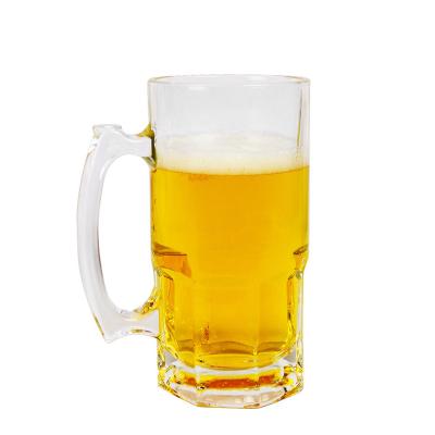 China Extra Large Viable Oktoberfest 35 Ounce German Glass Beer Mugs Custom Super Mug Transparent Logo With Handle Dimpled Glass Stein Mugs for sale