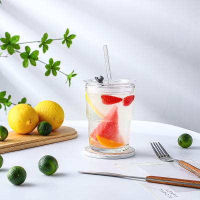 China Minimalist 14oz Sublimation Glass With Lid And Straw 4.8 Inch Tall Clear Fruit Tea Glass Suitable For Beverage Cola Milk Yogurt Coffee Mug for sale