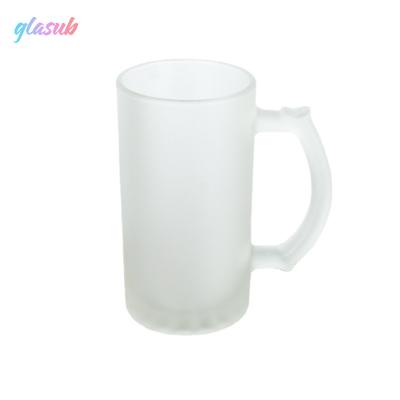 China Sustainable Customized Wholesale 16 Ounce Frosted Sublimation Beer Mugs Large Capacity Frosted Empty Beer Glasses Mugs With Handle for sale