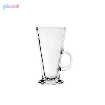 China 10oz Sublimation Viable Round Glass Mugs Reusable Transparent Customized Drinks Mug With Handle For Iced Coffee Juice for sale