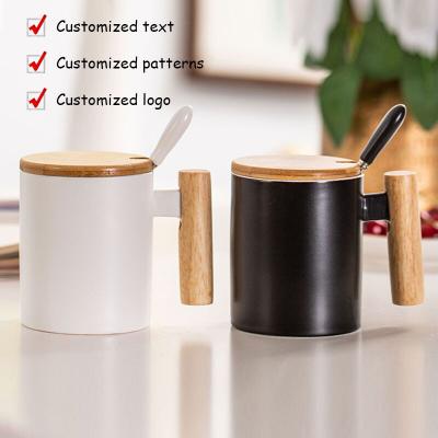 China 11oz Coffee Mug Minimalist Sublimation Engraved Fonts Viable Customized Ceramic Mug with Lid and Bamboo Spoon for Office Travel Home for sale