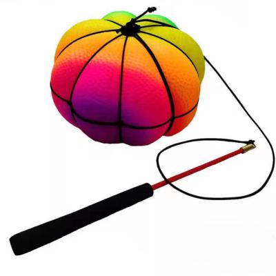 China There are two kinds of light and no light pumpkin shape fitness ball rainbow color children's toy bounce ball for sale