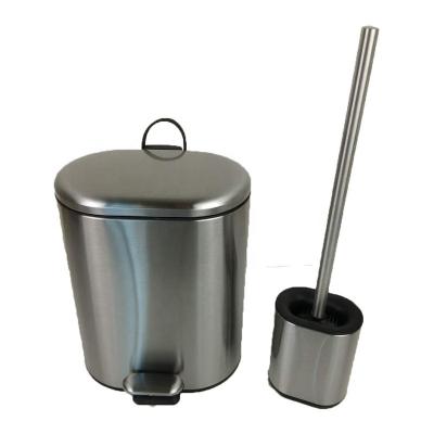 China Fashion Style 6L Stainless Steel Oval Bathroom Trash Can Toilet Brush And Holder Set For Bathroom for sale