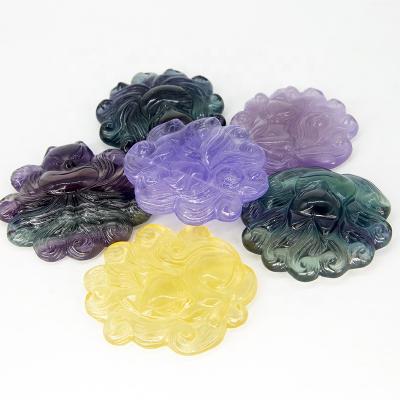 China China wholesale natural crystal carvings animal fluorite stone nine-tailed fox use for home decor crystal for sale