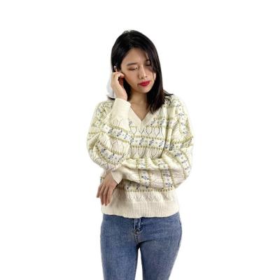 China Anti-wrinkle Style Elegant Women's V-Neck Hollow Out Geometry Design Sweaters For Women for sale