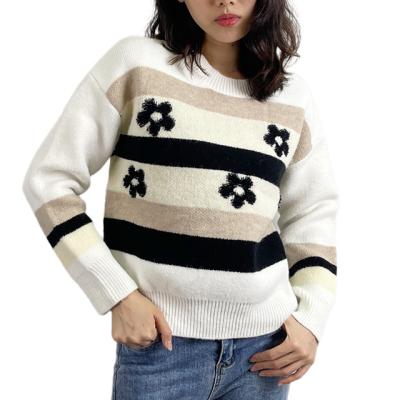 China New Style Winter Autumn Anti-wrinkle Flower Jacquard Flower Girl Round Neck Long Sleeves Pullover Sweater For Ladies Knit Women Custom Made for sale